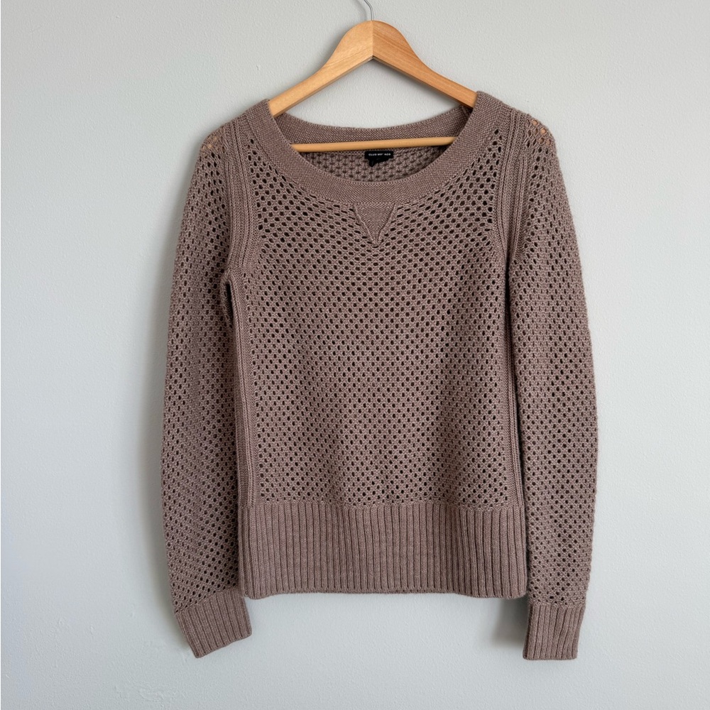 Club Monaco Alpaca Wool Blend Open Knit Crew Neck Sweater